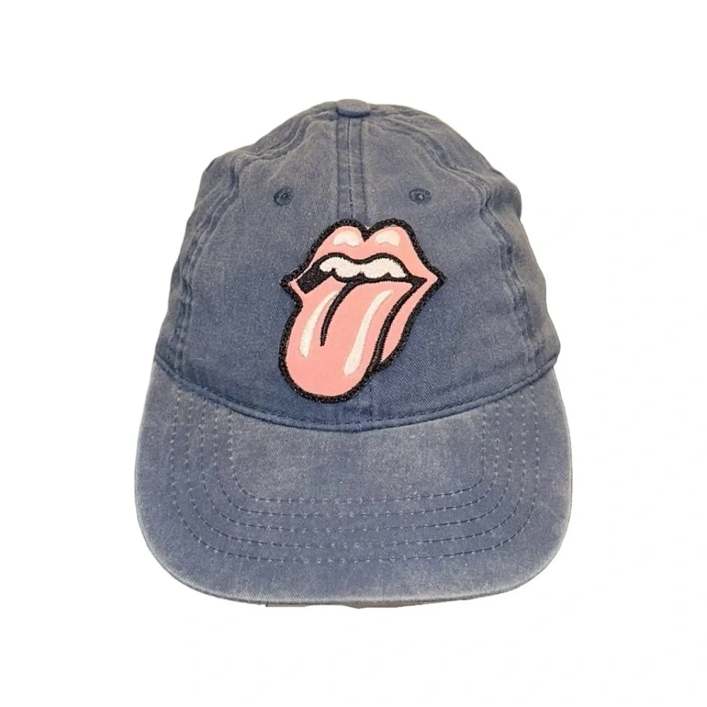Washed Blue Baseball Hat W/ Pink Embroidered Tongue Patch
